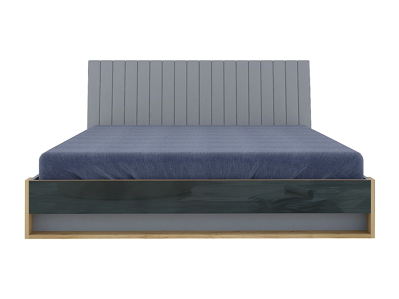 Letto matrimoniale contenitore 160x200 cm con testiera grigio e rovere LG66