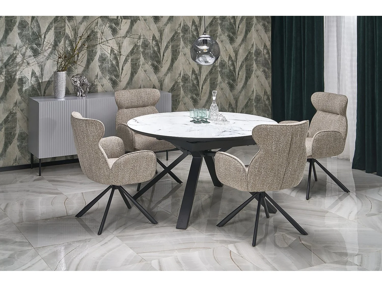 Esstisch Vertigo (130x130-180)/Weiss&Schwarz