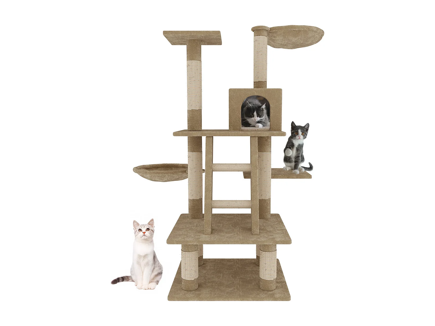 Albero per Gatto con Graffiatoio Cuccia Giocattolo Gatti Parco Giochi Tiragraffi in Sisal Naturale 116 cm