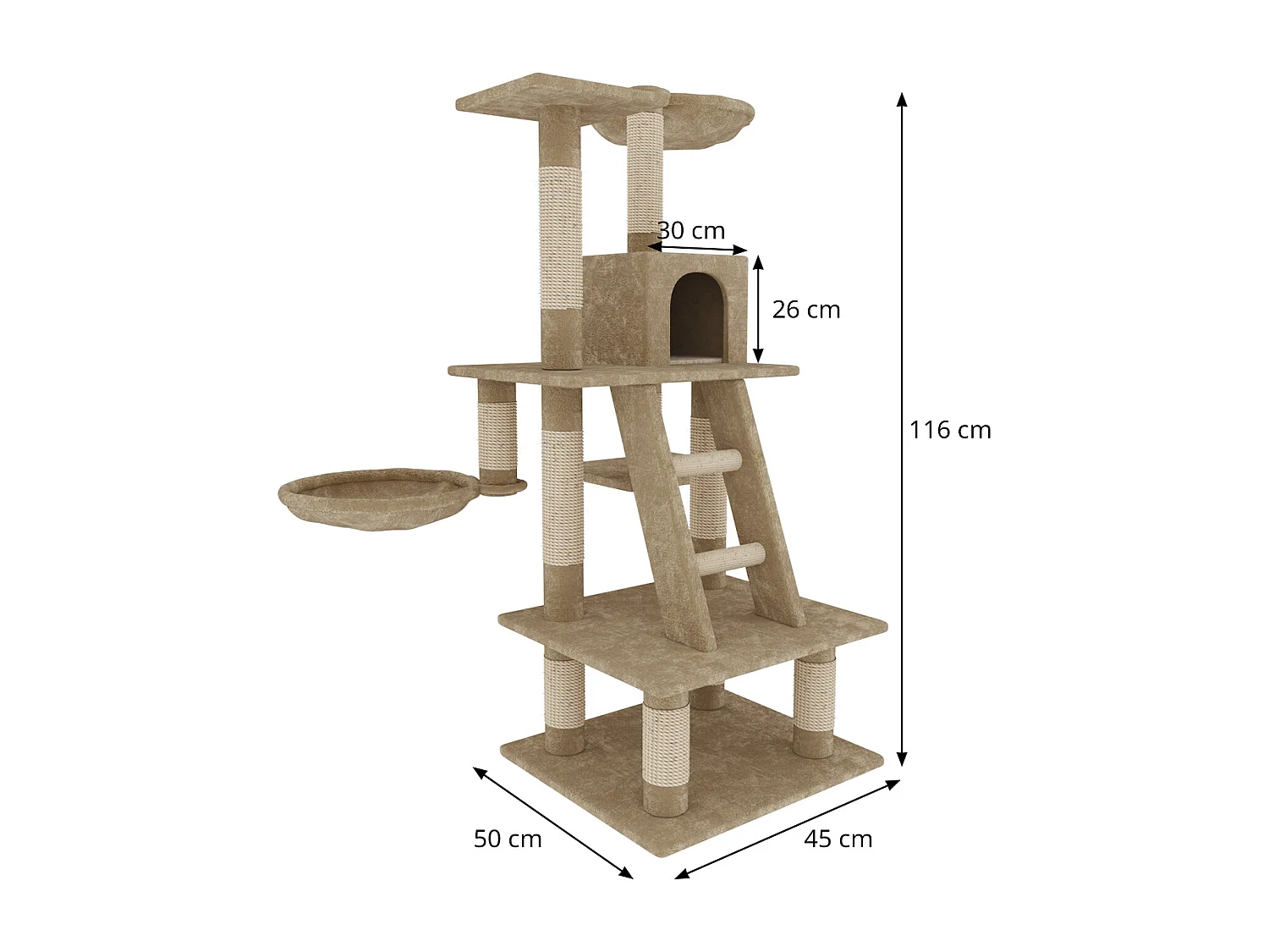 Albero per Gatto con Graffiatoio Cuccia Giocattolo Gatti Parco Giochi Tiragraffi in Sisal Naturale 116 cm