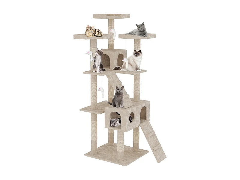 Albero per Gatto con Graffiatoio Cuccia Giocattolo Gatti Parco Giochi Tiragraffi in Sisal Naturale 170 x 49 x 49 cm