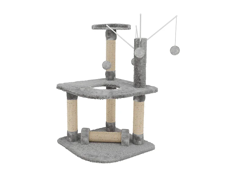 Albero per Gatto con Graffiatoio Cuccia Giocattolo Gatti Parco Giochi Tiragraffi in Sisal Naturale 90 x 45 x 45 cm (Colore Grigio Ginger 30072)