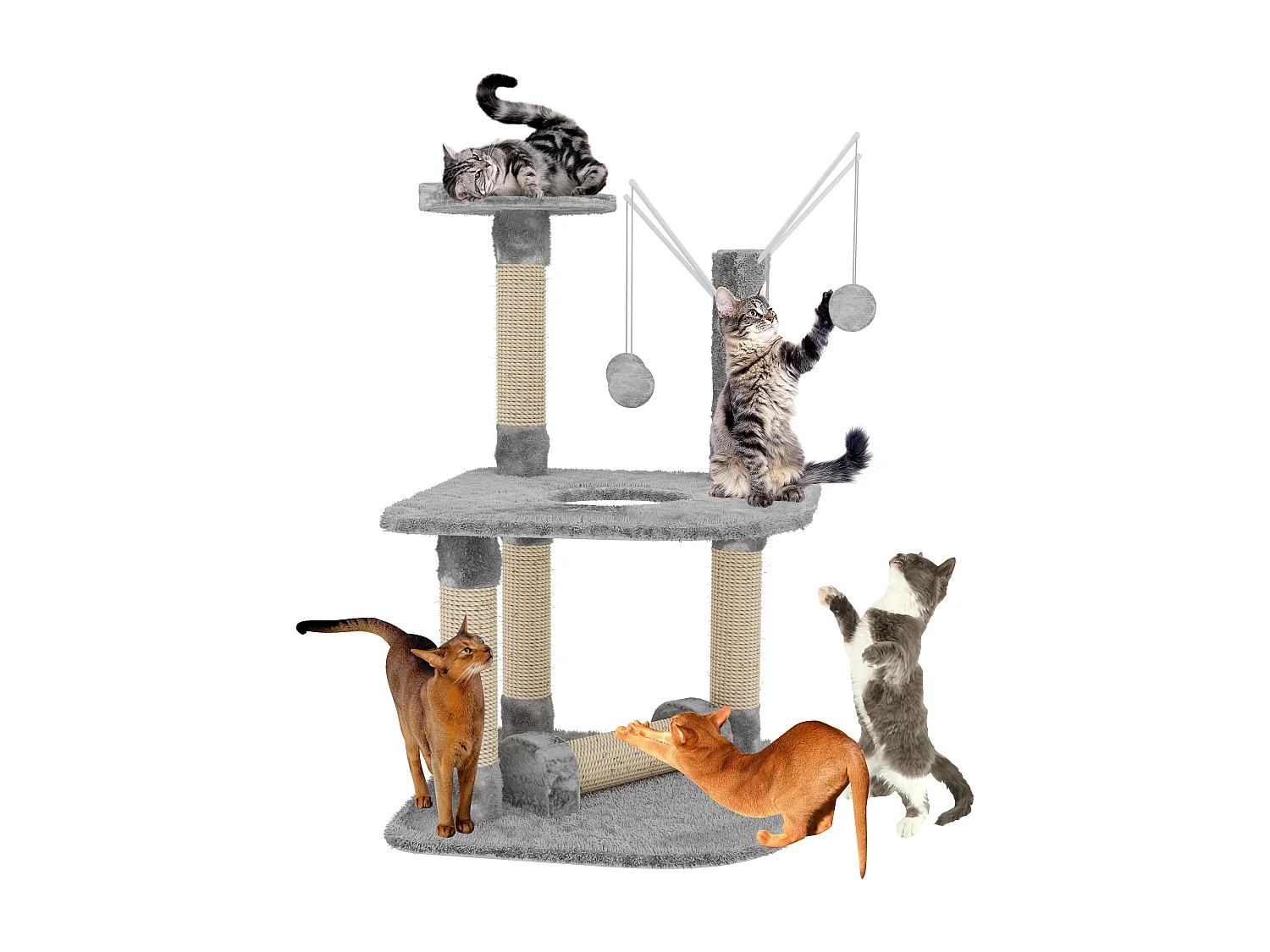 Albero per Gatto con Graffiatoio Cuccia Giocattolo Gatti Parco Giochi Tiragraffi in Sisal Naturale 90 x 45 x 45 cm (Colore Grigio Ginger 30072)