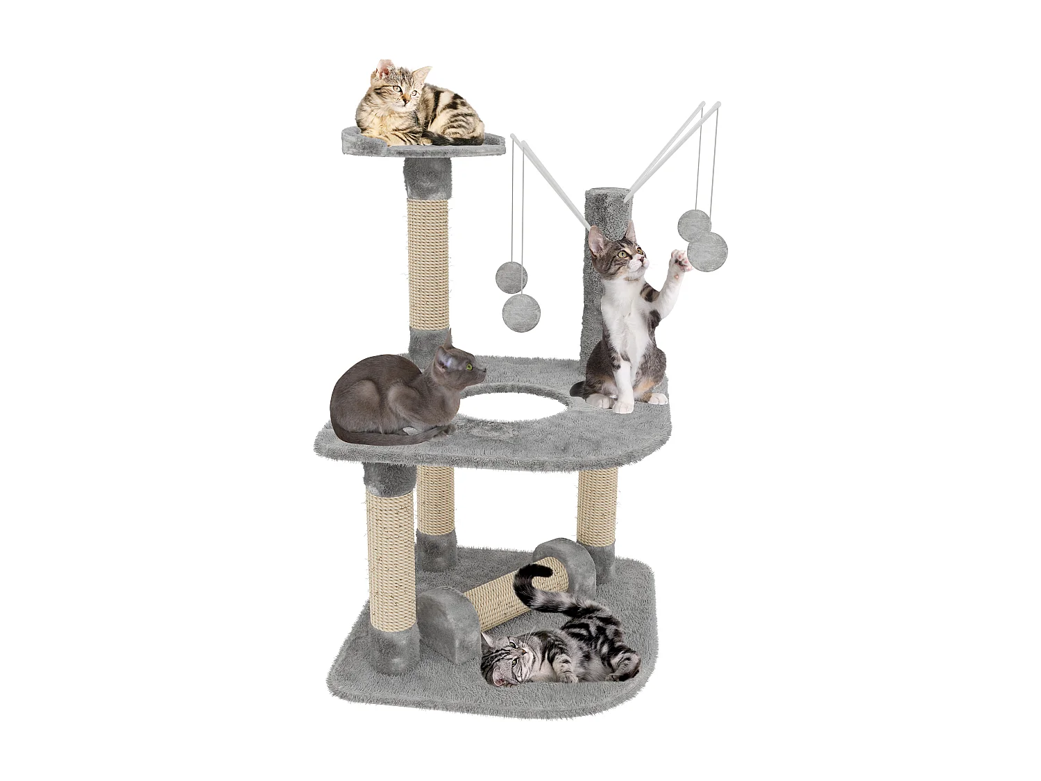 Albero per Gatto con Graffiatoio Cuccia Giocattolo Gatti Parco Giochi Tiragraffi in Sisal Naturale 90 x 45 x 45 cm (Colore Grigio Ginger 30072)