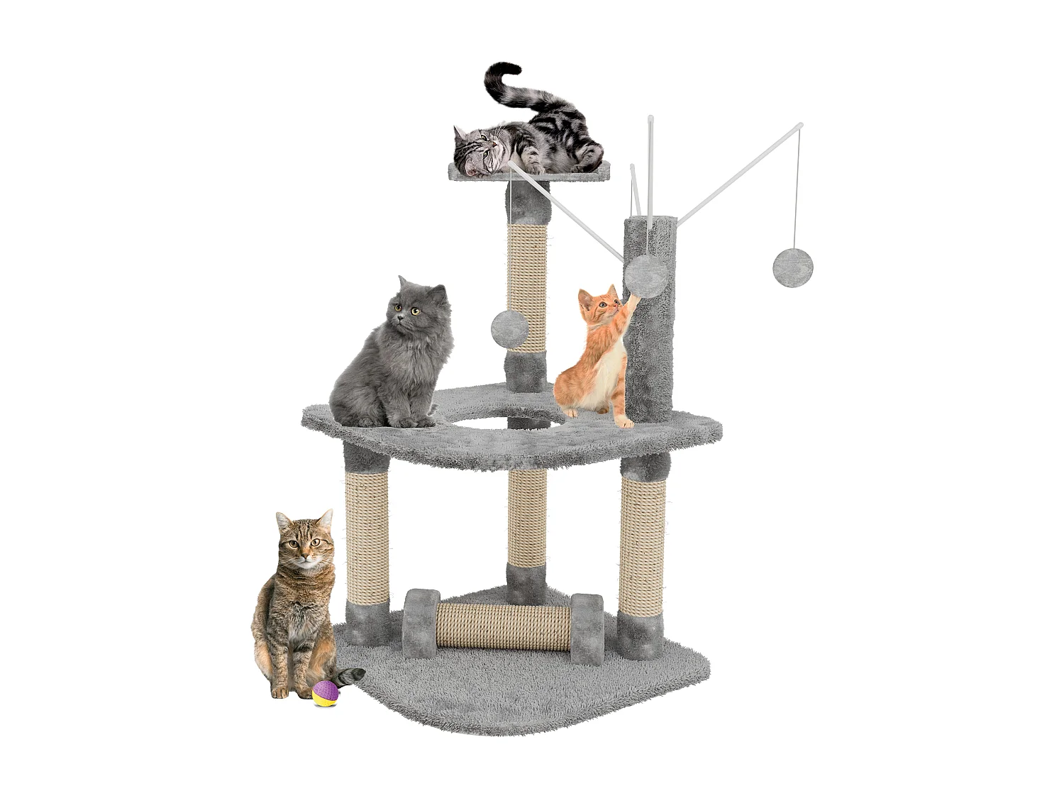 Albero per Gatto con Graffiatoio Cuccia Giocattolo Gatti Parco Giochi Tiragraffi in Sisal Naturale 90 x 45 x 45 cm (Colore Grigio Ginger 30072)