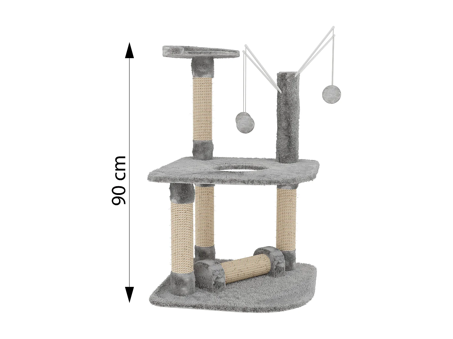 Albero per Gatto con Graffiatoio Cuccia Giocattolo Gatti Parco Giochi Tiragraffi in Sisal Naturale 90 x 45 x 45 cm (Colore Grigio Ginger 30072)