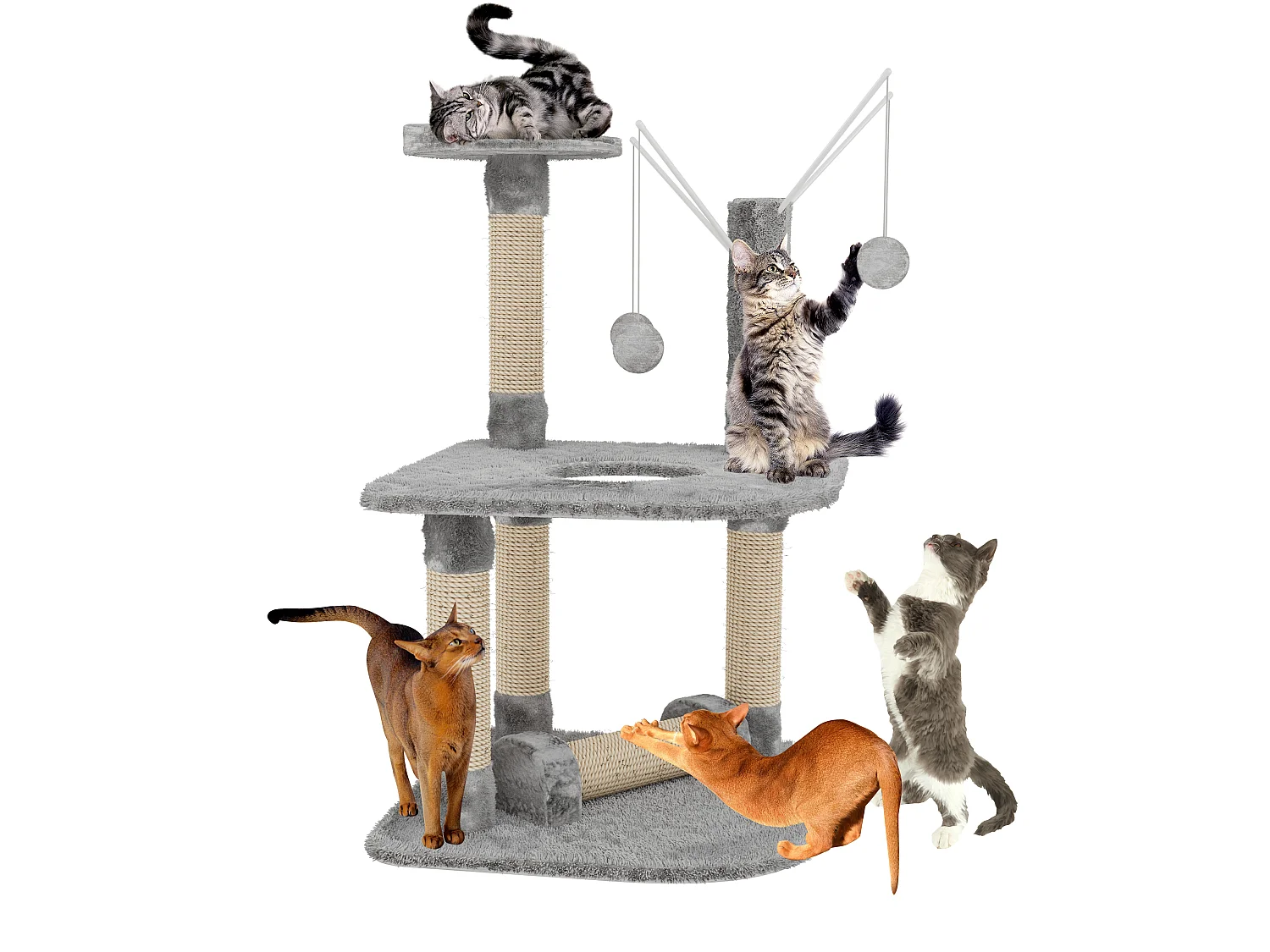 Albero per Gatto con Graffiatoio Cuccia Giocattolo Gatti Parco Giochi Tiragraffi in Sisal Naturale 90 x 45 x 45 cm (Colore Grigio Ginger 30072)