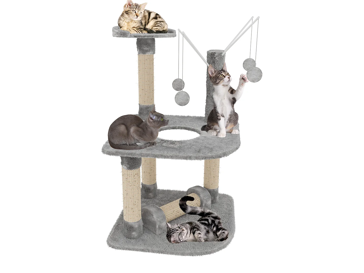 Albero per Gatto con Graffiatoio Cuccia Giocattolo Gatti Parco Giochi Tiragraffi in Sisal Naturale 90 x 45 x 45 cm (Colore Grigio Ginger 30072)