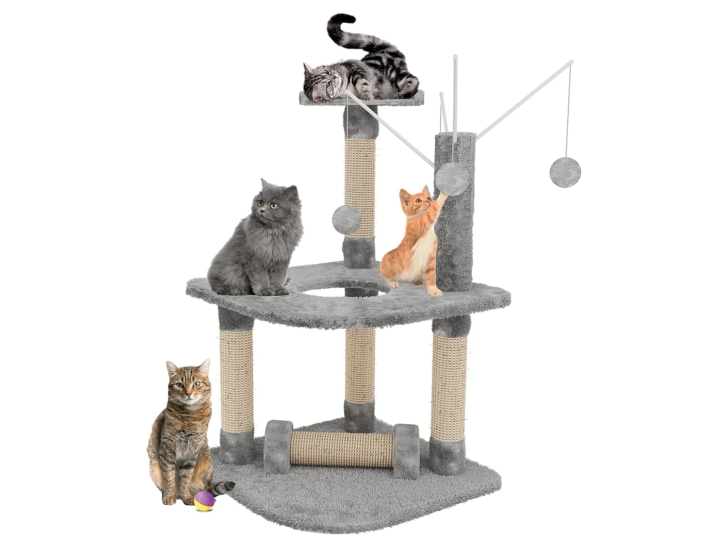 Albero per Gatto con Graffiatoio Cuccia Giocattolo Gatti Parco Giochi Tiragraffi in Sisal Naturale 90 x 45 x 45 cm (Colore Grigio Ginger 30072)