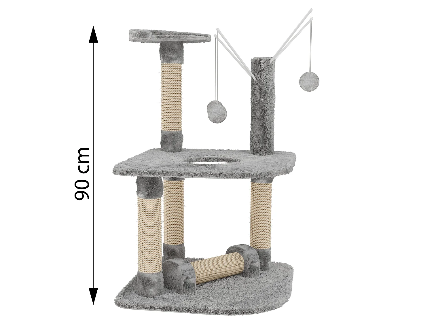Albero per Gatto con Graffiatoio Cuccia Giocattolo Gatti Parco Giochi Tiragraffi in Sisal Naturale 90 x 45 x 45 cm (Colore Grigio Ginger 30072)