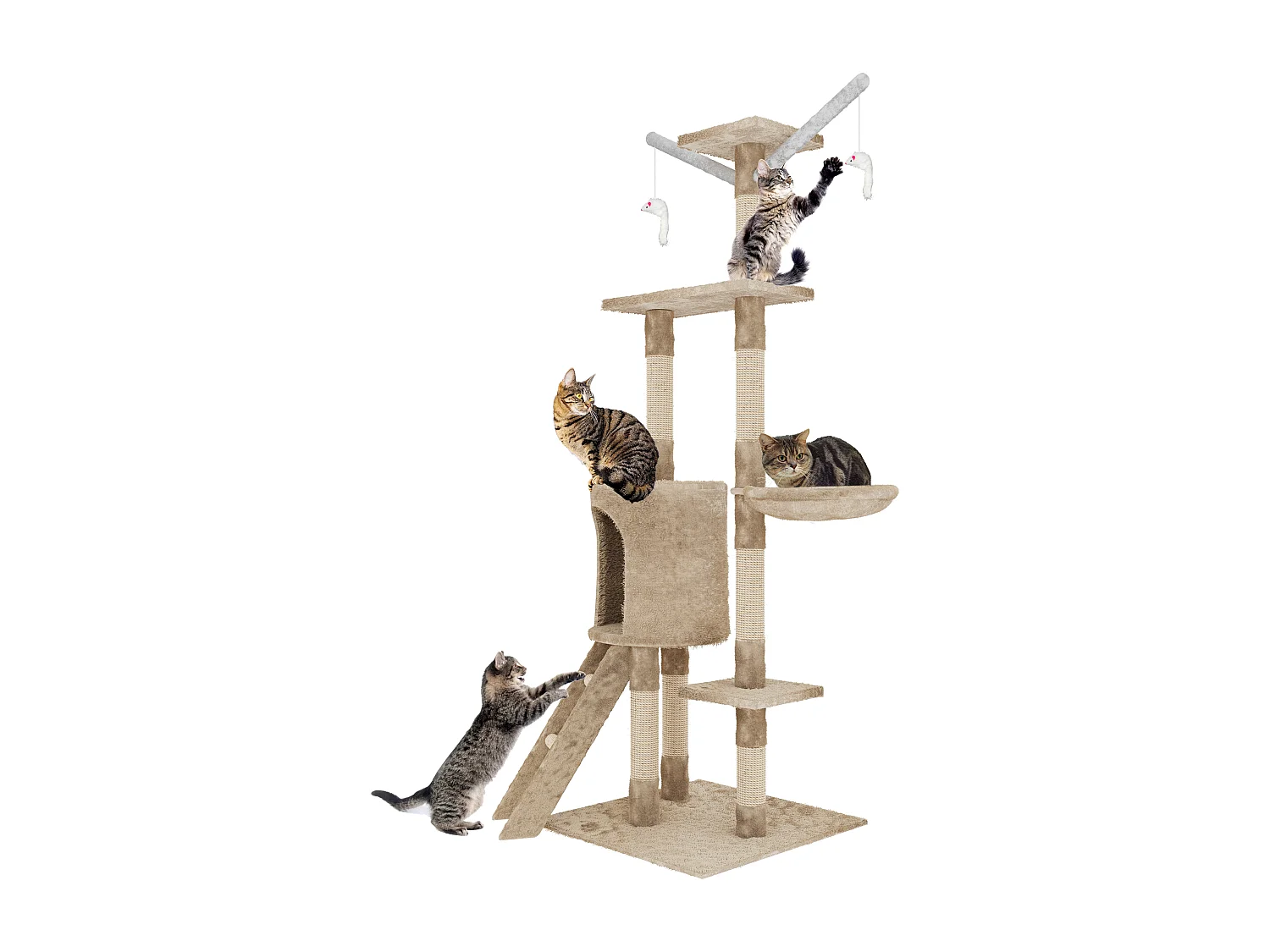 Albero per Gatto con Graffiatoio Cuccia Giocattolo Gatti Parco Giochi Tiragraffi in Sisal Naturale 150 x 50 x 35 cm (Colore Beige Matis 30060)