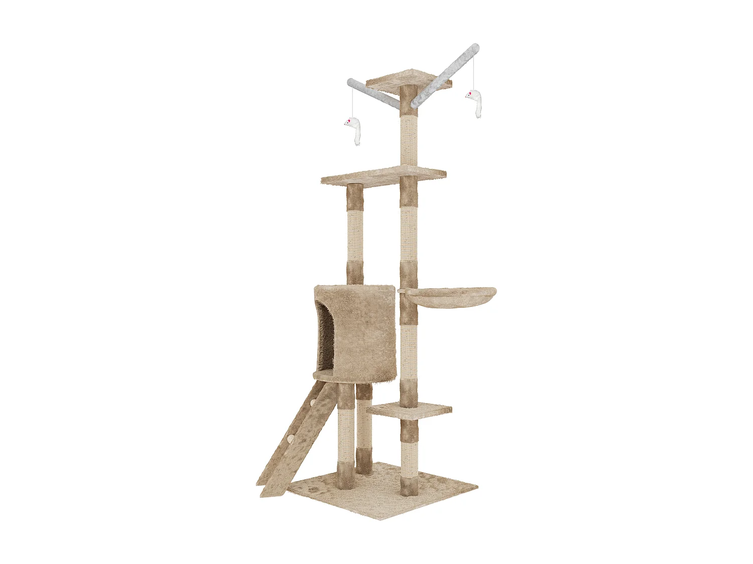 Albero per Gatto con Graffiatoio Cuccia Giocattolo Gatti Parco Giochi Tiragraffi in Sisal Naturale 150 x 50 x 35 cm (Colore Beige Matis 30060)