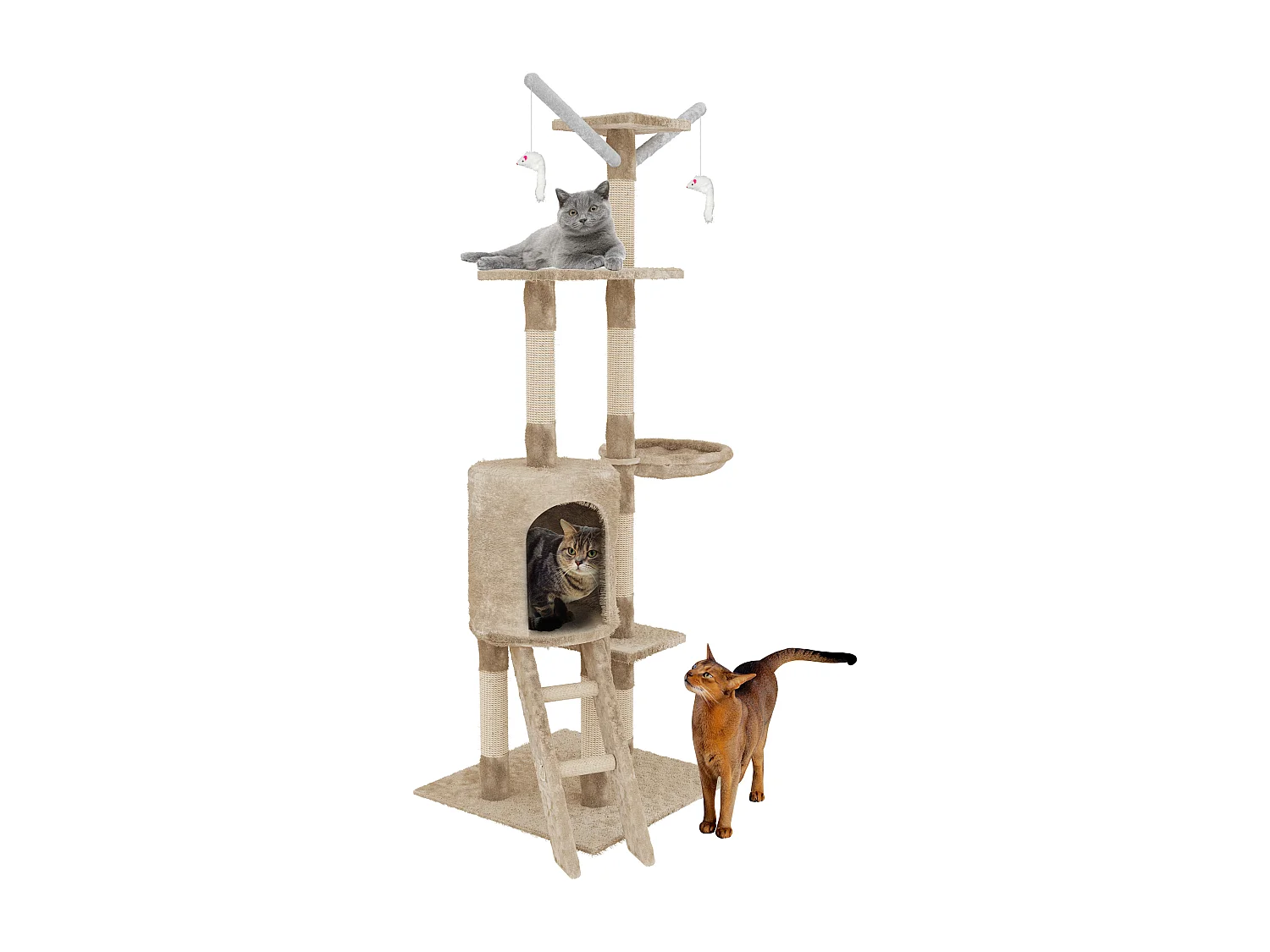 Albero per Gatto con Graffiatoio Cuccia Giocattolo Gatti Parco Giochi Tiragraffi in Sisal Naturale 150 x 50 x 35 cm (Colore Beige Matis 30060)