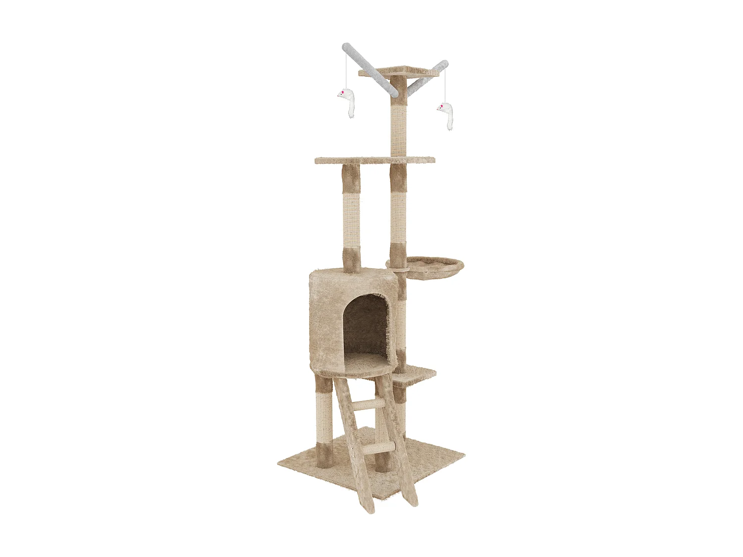 Albero per Gatto con Graffiatoio Cuccia Giocattolo Gatti Parco Giochi Tiragraffi in Sisal Naturale 150 x 50 x 35 cm (Colore Beige Matis 30060)