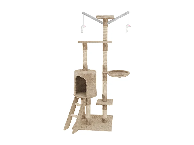 Albero per Gatto con Graffiatoio Cuccia Giocattolo Gatti Parco Giochi Tiragraffi in Sisal Naturale 150 x 50 x 35 cm (Colore Beige Matis 30060)