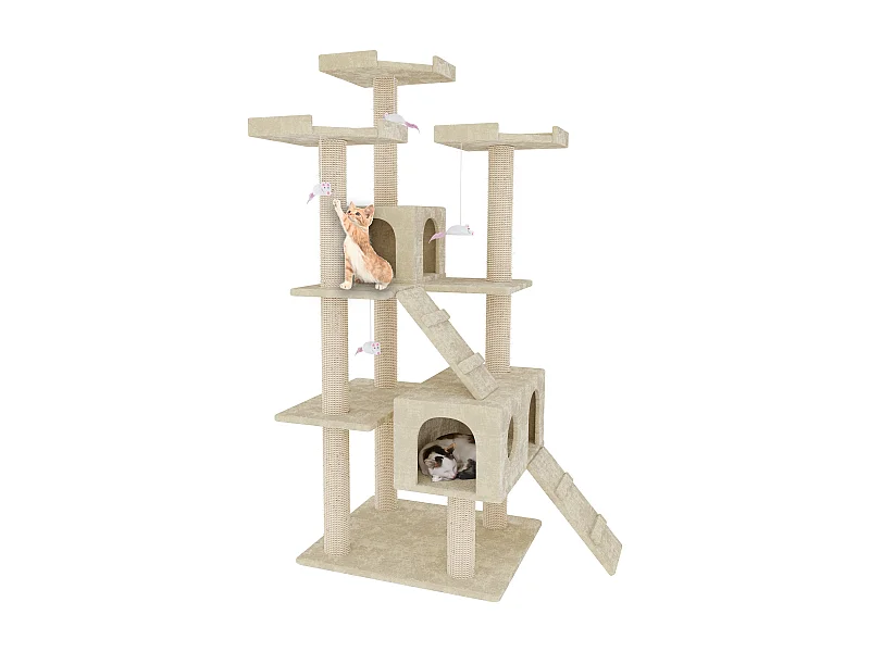 Albero per Gatto con Graffiatoio Cuccia Giocattolo Gatti Parco Giochi Tiragraffi in Sisal Naturale 183 cm