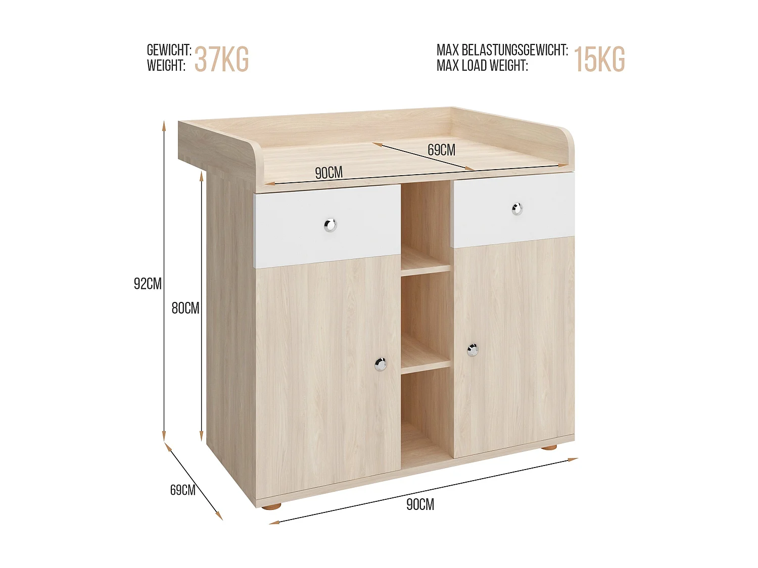 Floraya - Commode - Table à langer - Table à langer - Blanc/Bois