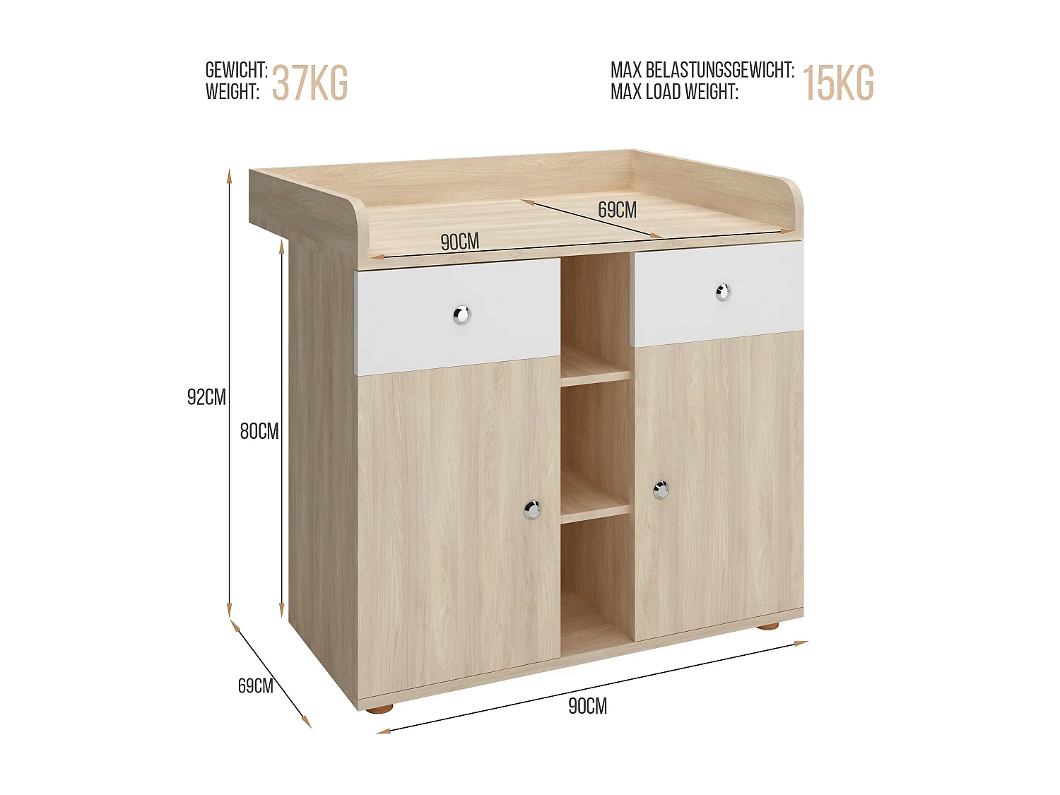 Floraya - Commode - Verschoontafel - Luiertafel - Wit/Hout