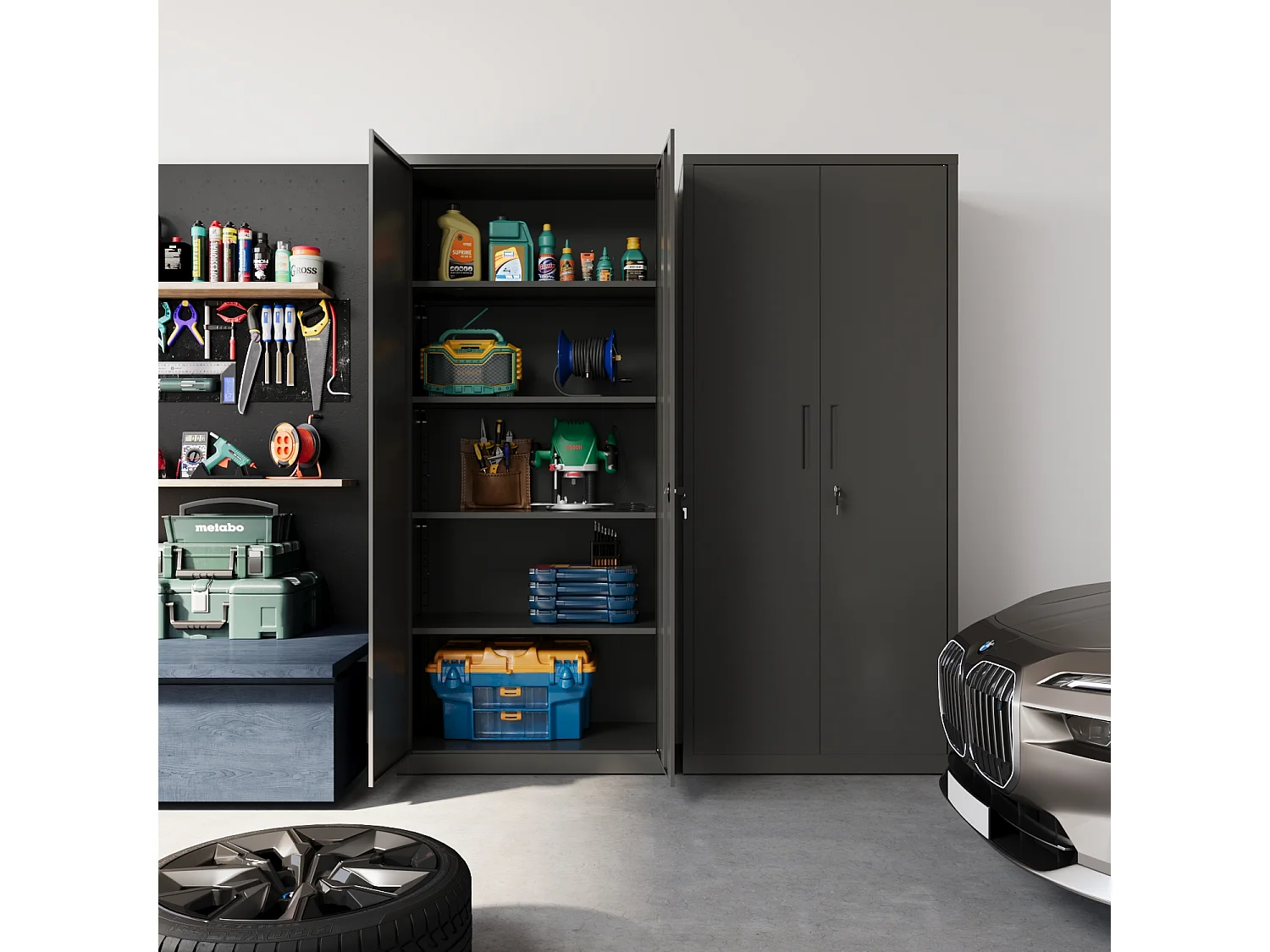 Armadio Armadietto In Metallo Multiuso Doppia Anta 5 Ripiani Regolabili Chiusura Con Doppia Chiave Mobiletto Documenti Ufficio 180x80x40 Cm Nero