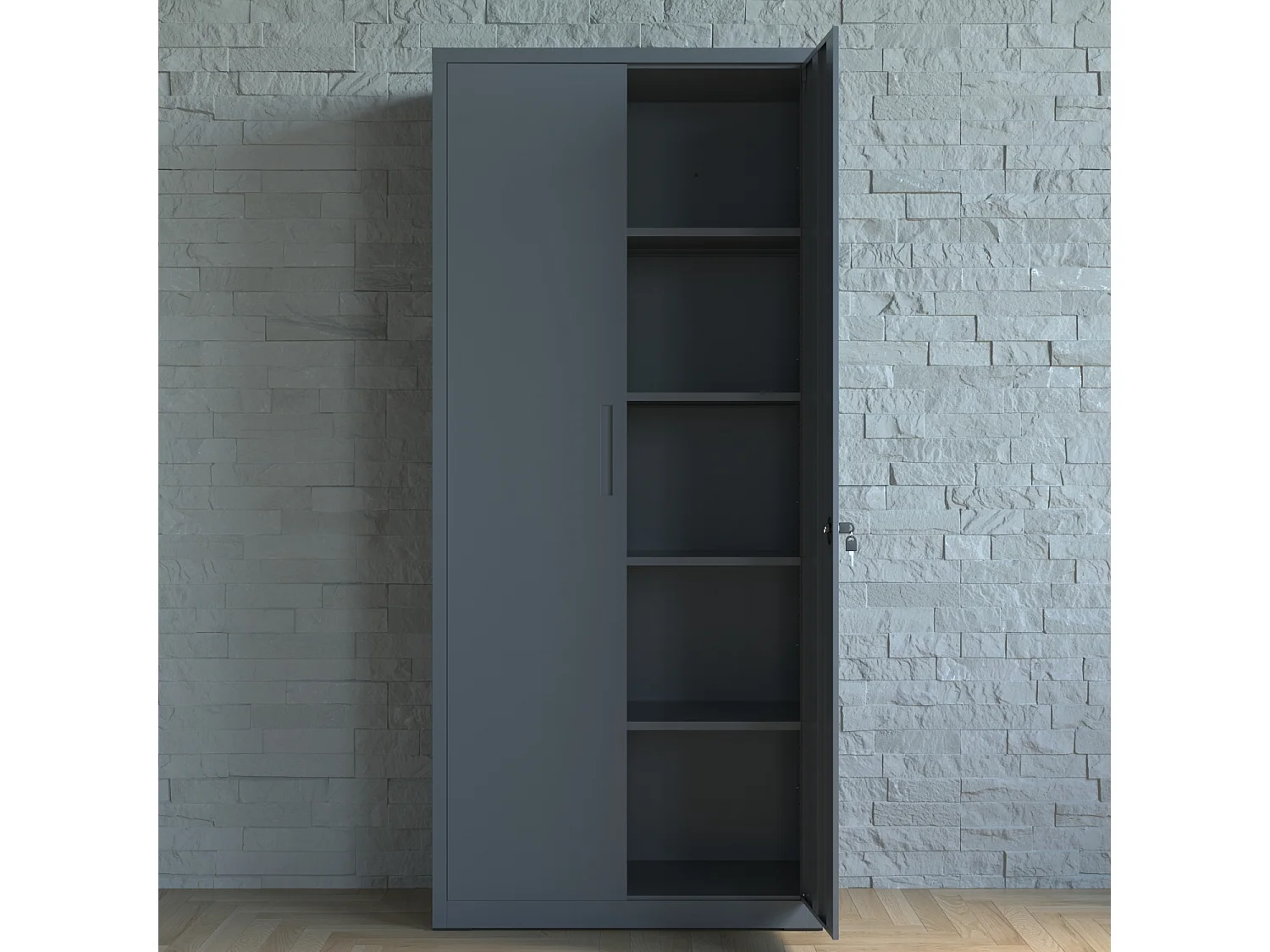 Armadio Armadietto In Metallo Multiuso A Doppia Anta Con 5 Ripiani Regolabili E Chiusura Con Doppia Chiave Mobiletto Strumenti Ufficio Garage 180 x 80 x 40 Cm Nero