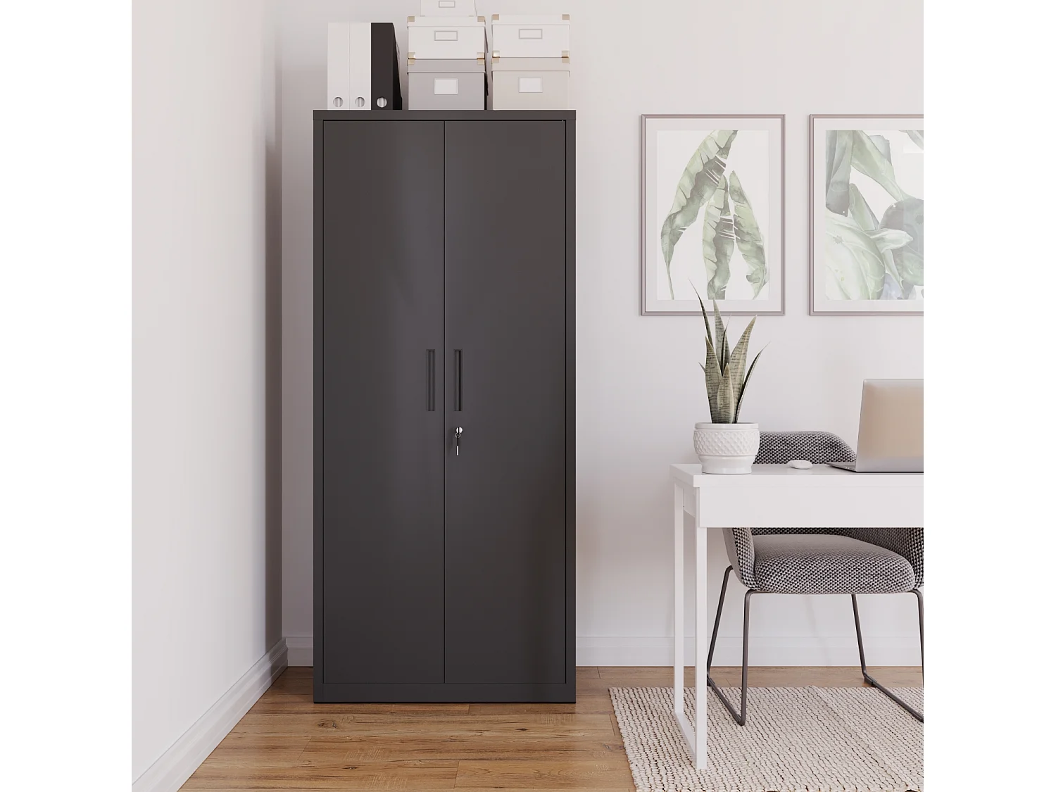 Armadio Armadietto In Metallo Multiuso A Doppia Anta Con 5 Ripiani Regolabili E Chiusura Con Doppia Chiave Mobiletto Strumenti Ufficio Garage 180 x 80 x 40 Cm Nero