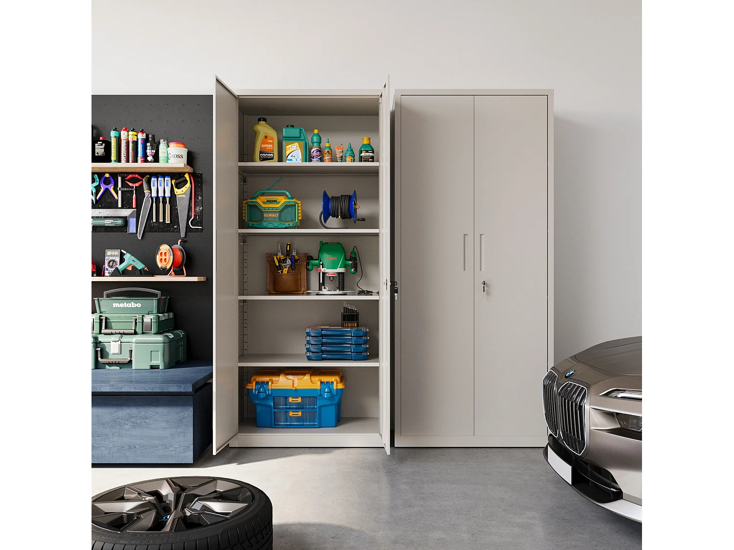 Armadio Armadietto In Metallo Multiuso Doppia Anta 5 Ripiani Regolabili Chiusura Con Doppia Chiave Mobiletto Documenti Ufficio 180x80x40 Cm Grigio