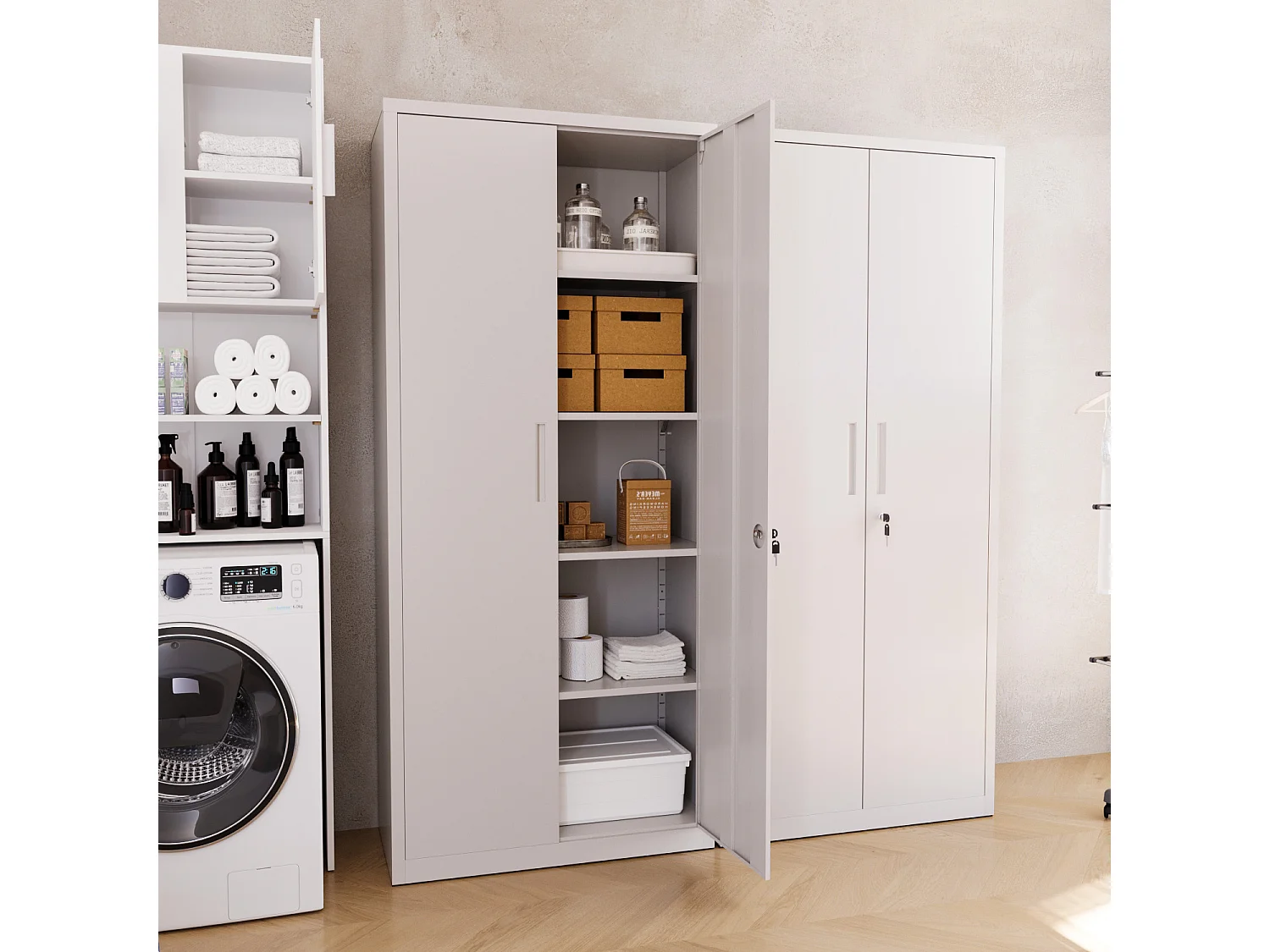 Armadio Armadietto In Metallo Multiuso Doppia Anta 5 Ripiani Regolabili Chiusura Con Doppia Chiave Mobiletto Documenti Ufficio 180x80x40 Cm Grigio