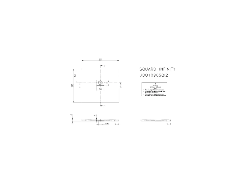 Receveur antidérapant 100 x 90 VILLEROY ET BOCH Squaro Infinity quaryl rectangle gris anthracite