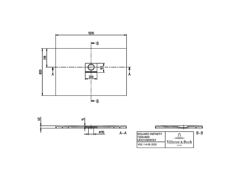 Receveur antidérapant 120 x 80 VILLEROY ET BOCH Squaro Infinity quaryl rectangle gris anthracite