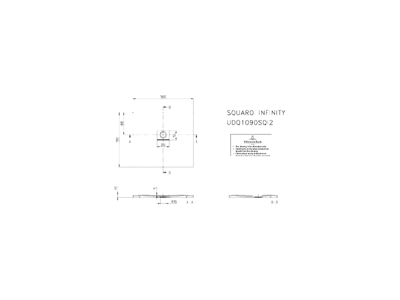 Receveur antidérapant 100 x 90 VILLEROY ET BOCH Squaro Infinity quaryl rectangle gris