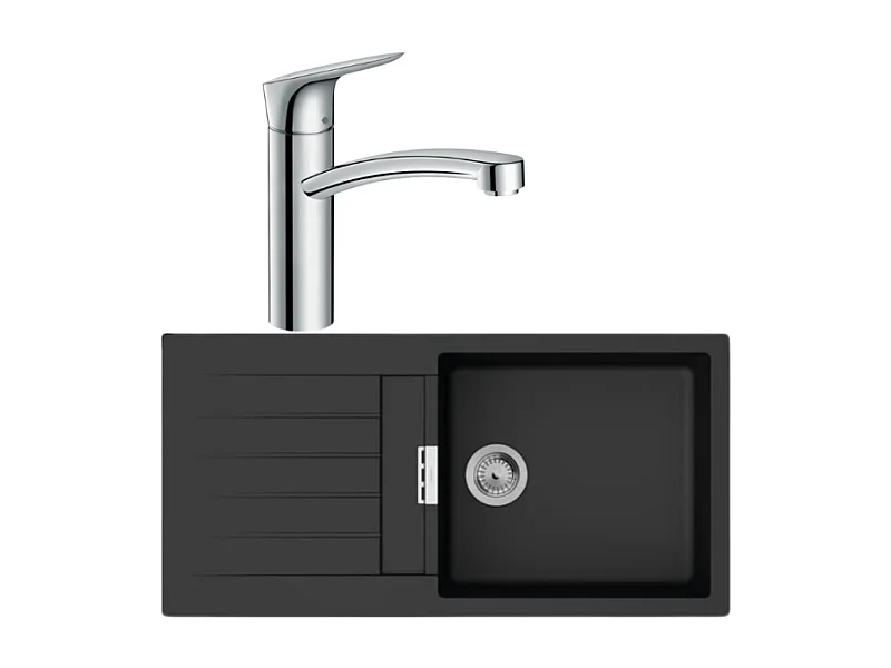 Evier 1 bac 980 HANSGROHE S52 synthèse noir + robinet de cuisine HANSGROHE Logis M31 160 chromé