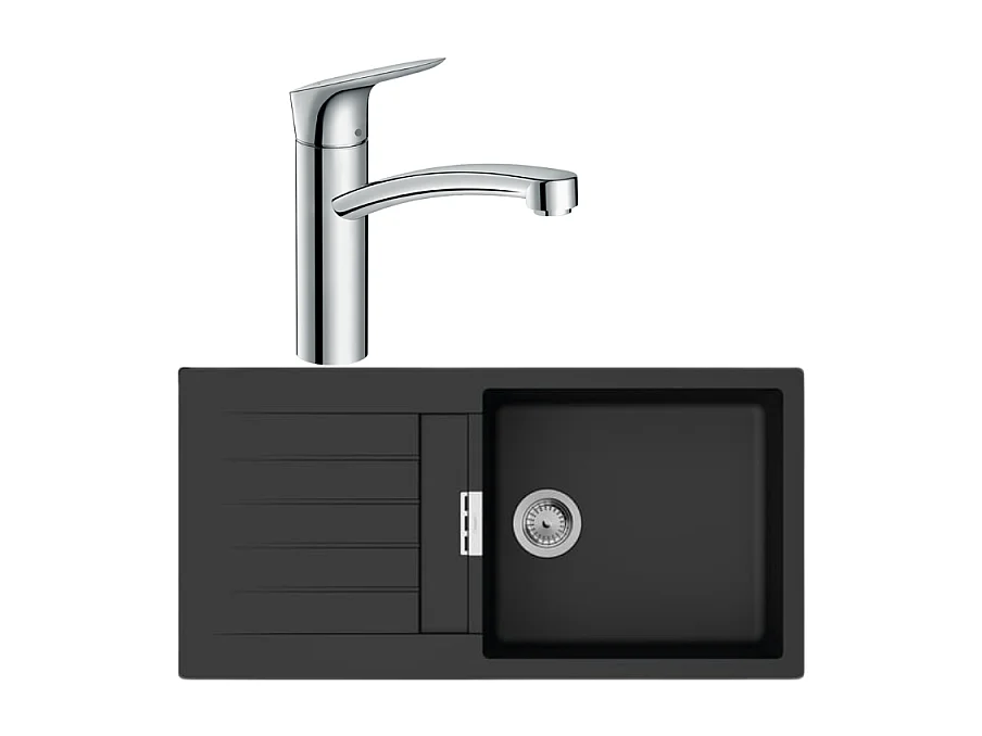 Evier 1 bac 980 HANSGROHE S52 synthèse noir + robinet de cuisine HANSGROHE Logis M31 160 chromé