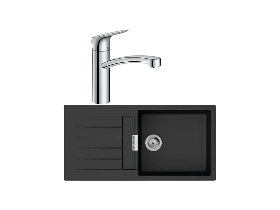 Evier 1 bac 980 HANSGROHE S52 synthèse noir + robinet de cuisine HANSGROHE Logis M31 160 chromé