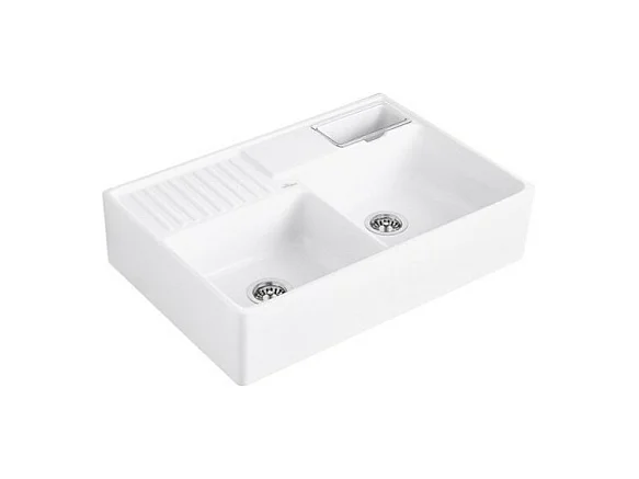 Evier cuisine VILLEROY ET BOCH Tradition Stone White CeramicPlus avec vidage automatique