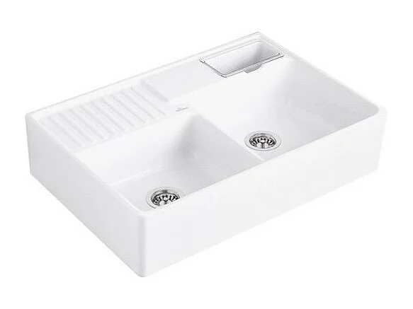 Evier cuisine VILLEROY ET BOCH Tradition Stone White CeramicPlus avec vidage automatique