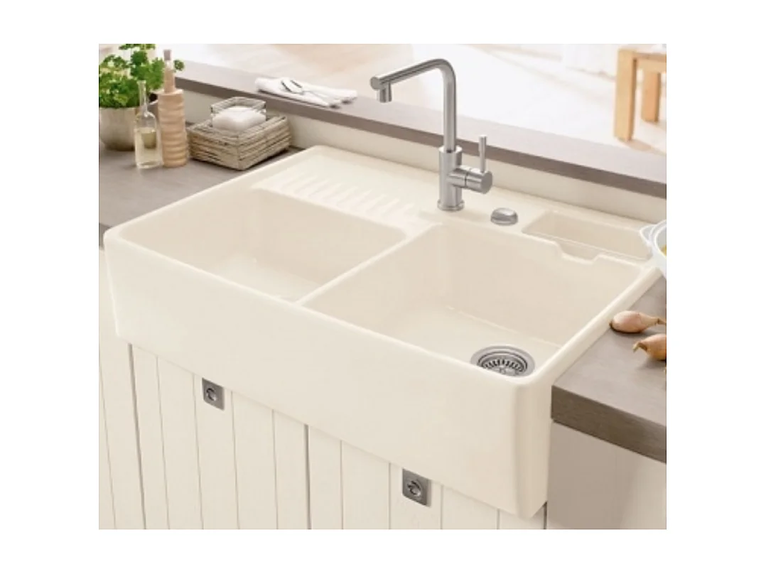 Evier cuisine VILLEROY ET BOCH Tradition Creme CeramicPlus avec vidage automatique