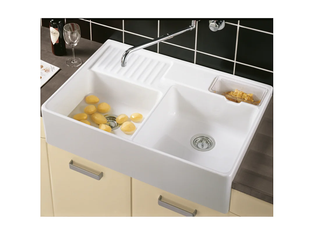 Evier cuisine VILLEROY ET BOCH Tradition Creme CeramicPlus avec vidage automatique