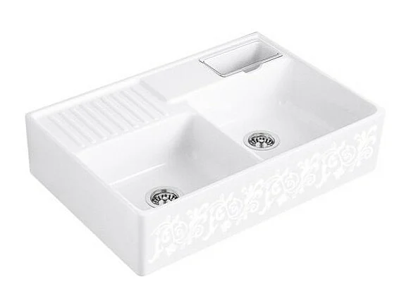 Evier cuisine VILLEROY ET BOCH Tradition White Pearl CeramicPlus avec vidage automatique
