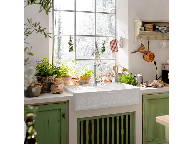 Evier cuisine VILLEROY ET BOCH Tradition White Pearl CeramicPlus avec vidage automatique