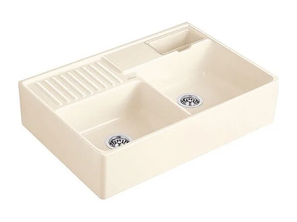 Evier cuisine 2 bacs VILLEROY ET BOCH Tradition Creme CeramicPlus avec vidage manuel
