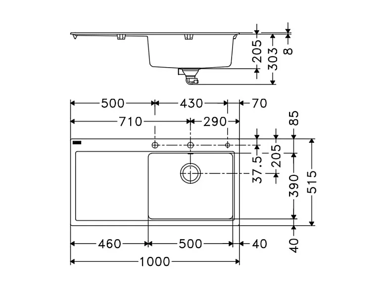 Franke - Evier Fragranit 100 X 51,5 cm 1 cuve 1 égoutoir gauche Mythos