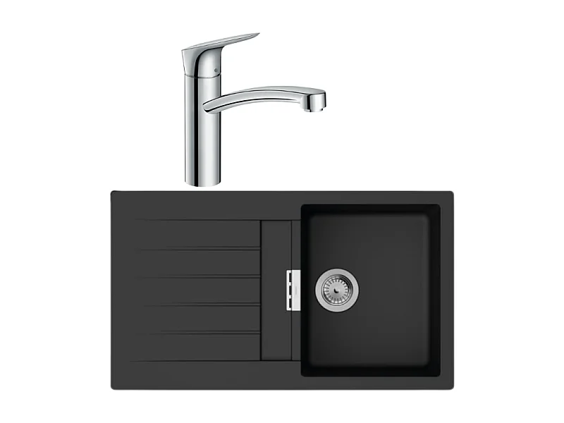 Evier 1 bac 840 HANSGROHE S52 synthèse noir + robinet de cuisine HANSGROHE Logis M31 160 chromé