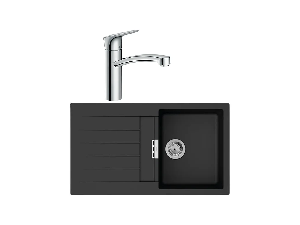 Evier 1 bac 840 HANSGROHE S52 synthèse noir + robinet de cuisine HANSGROHE Logis M31 160 chromé