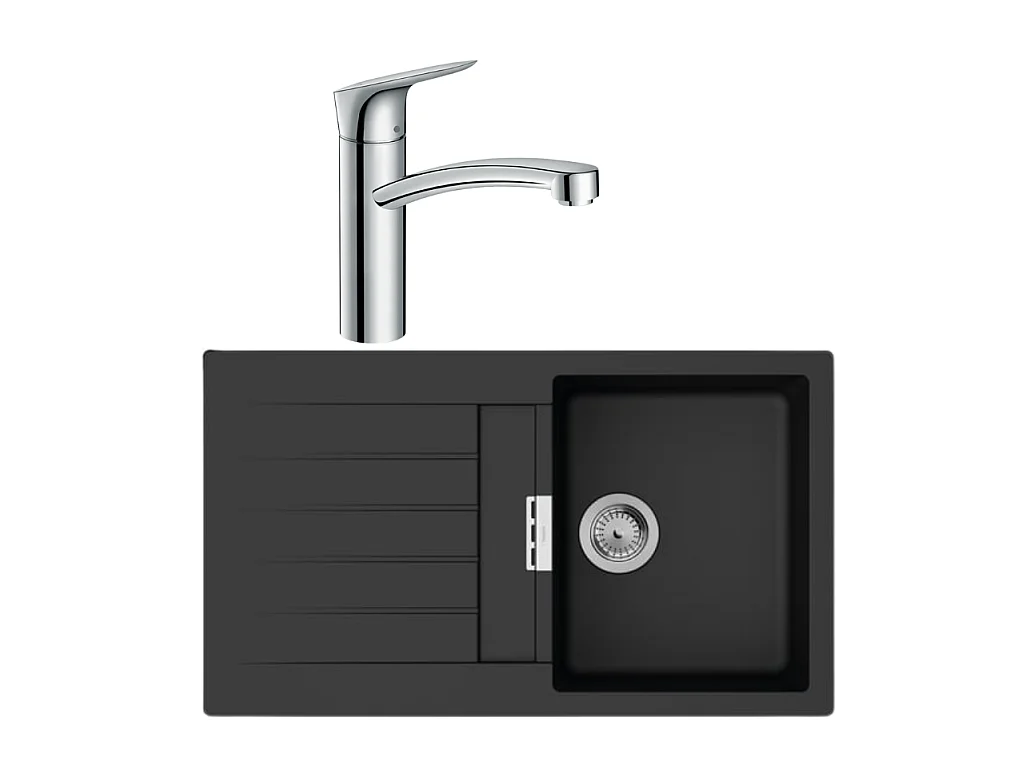 Evier 1 bac 840 HANSGROHE S52 synthèse noir + robinet de cuisine HANSGROHE Logis M31 160 chromé