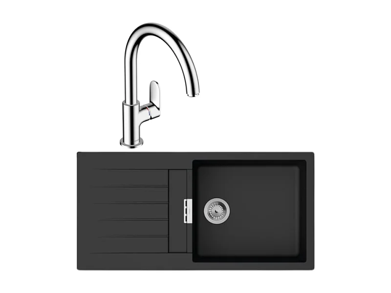 Evier 1 bac 980 HANSGROHE S52 synthèse noir + robinet de cuisine HANSGROHE Vernis Blend M35 210 chromé