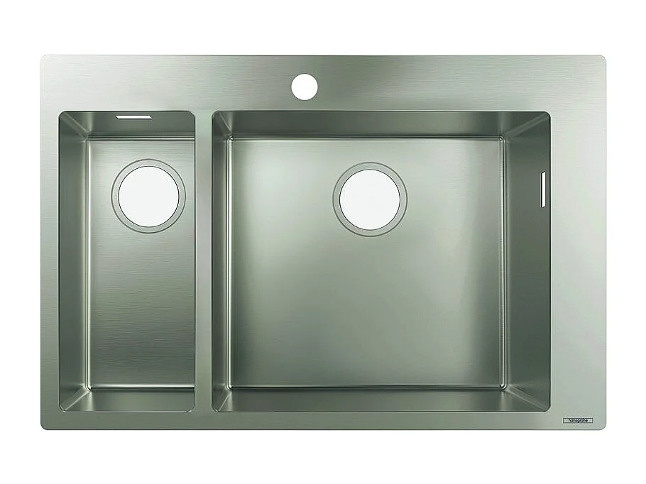Evier à encastrer 1 bac et demi HANSGROHE S71 450 sans vidage inox