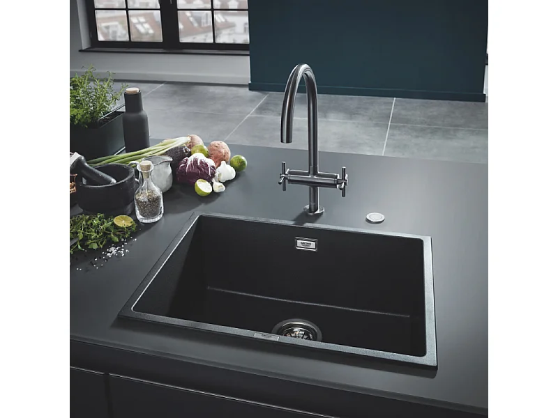 GROHE Fregadero de 1 seno 457 x 406 mm granito negro compuesto de cuarzo K700U