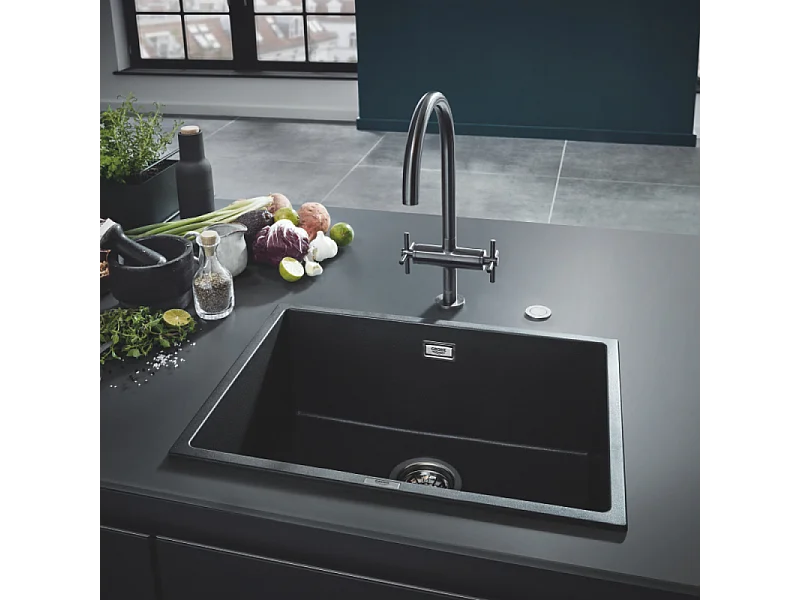 GROHE Fregadero de 1 seno 457 x 406 mm granito negro compuesto de cuarzo K700U
