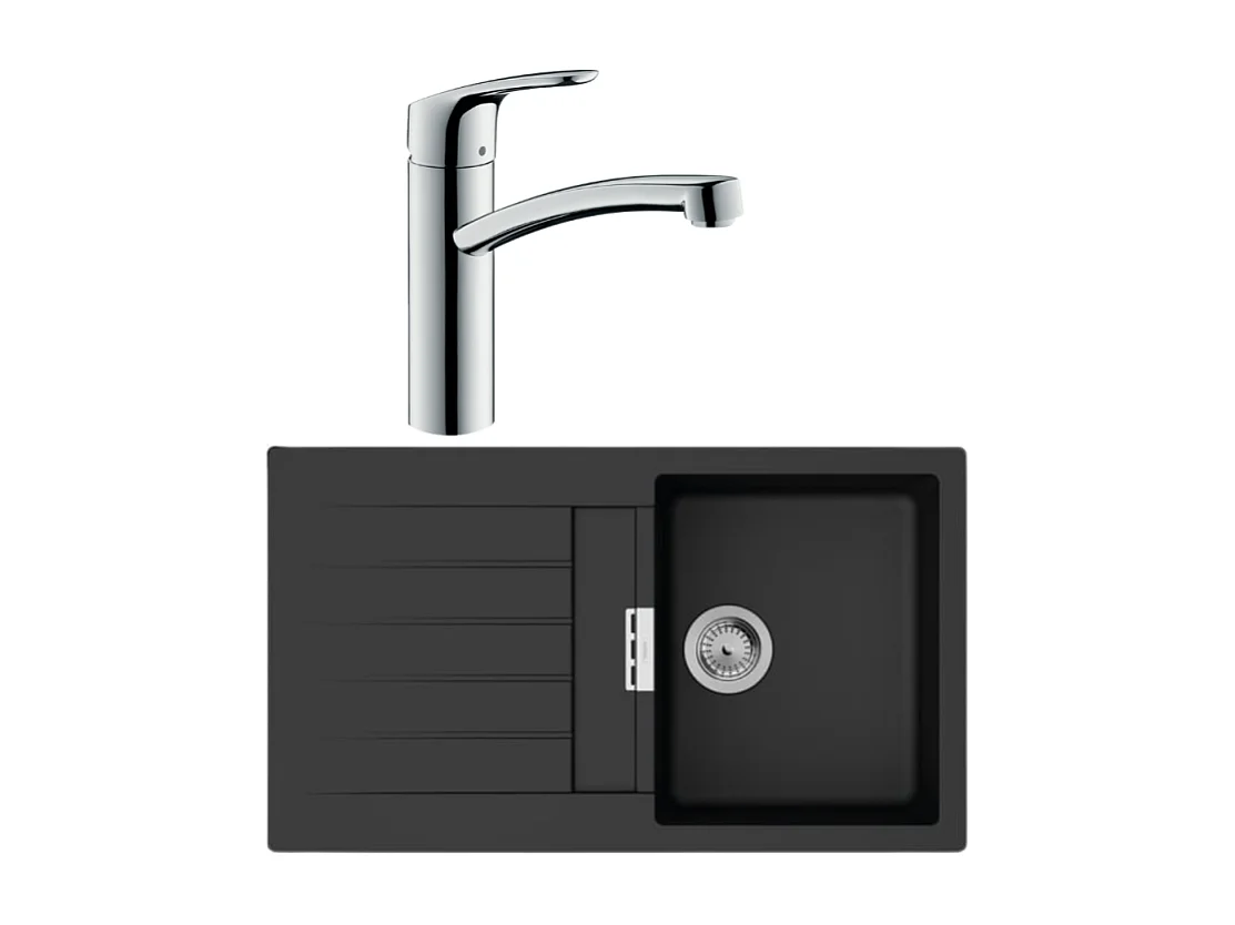 Evier 1 bac 840 HANSGROHE S52 synthèse noir + robinet de cuisine HANSGROHE Focus M41 160 chromé