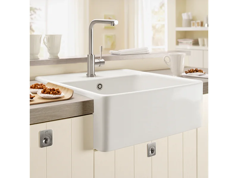 Evier timbre office VILLEROY ET BOCH Tradition Stone White CeramicPlus avec vidage manuel